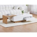 Table basse extensible en mdf avec 1 tiroir et 1 niche - naturel et blanc - mandrea Table basse extensible en mdf avec 1 tiroir et 1 niche - naturel et blanc - mandrea