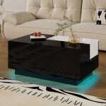Table basse extensible - nov�lys - 80cm - avec �clairage led & tiroir cach� - design g�om�trique - noir ...