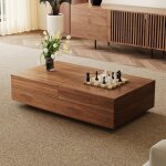 Table basse extensible noyer design rectangulaire 120 - 208 cm rangement caché moderne et pratique Table basse extensible noyer design rectangulaire 120 - 208 cm rangement caché moderne et pratique