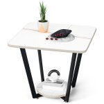 Table basse - fa�on marbre - base en forme de x - blanc marbr� et noir