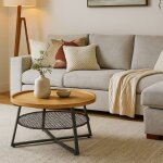 Table basse florence ? plateau chêne naturel structure noire détail en rotin synthétique Table basse florence ? plateau chêne naturel structure noire détail en rotin synthétique