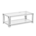 Table basse flute chrome et plateau en verre 120x60x45 cm