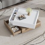 Table basse fonctionnelle pour le salon pivotant  360plateau pivotant avec 2 tagres et espace de ...