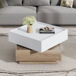 Table basse fonctionnelle pour salon - plateau pivotant  360 - table dappoint avec 2 tiroirs - 60x60x38cm ...