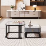 Tables basses gigognes lot de 2 en verre avec 1 tiroir de rangement table dappoint salon gris noir 60x60x42 ... Tables basses gigognes lot de 2 en verre avec 1 tiroir de rangement table dappoint salon gris noir 60x60x42 ...