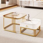 Tables basses gigognes lot de 2 en verre avec 1 tiroir de rangement décor doré table dappoint salon 60x60x42. ... Tables basses gigognes lot de 2 en verre avec 1 tiroir de rangement décor doré table dappoint salon 60x60x42. ...