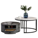 Table basse gigogne en deux parties aspect marbre et rangement design élégant noir et gris Table basse gigogne en deux parties aspect marbre et rangement design élégant noir et gris