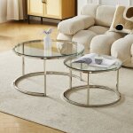 Tables basses gigognes mila - verre tremp� transparent et m�tal argent�