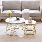 Table basse gigogne moderne ronde table basse salon blanche laque brillant effet marbre avec �tag�re ...