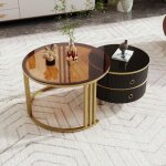 Tables basses gigognes ronde 2 en 1 en verre salon avec 2 tiroirs rangement cadre en métal 70x70x45 + ... Tables basses gigognes ronde 2 en 1 en verre salon avec 2 tiroirs rangement cadre en métal 70x70x45 + ...