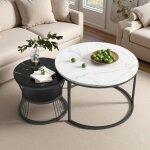 Table basse gigogne ronde 2 pièces - marbre effet blanc / noir + métal noir - Ø70 + 45cm - design français ... Table basse gigogne ronde 2 pièces - marbre effet blanc / noir + métal noir - Ø70 + 45cm - design français ...