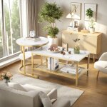 Table basse - table basse gigogne - support en bois marbre et pieds m�tal - style moderne - lot de 2 ...