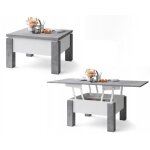 Table basse goose relevable et extensible de 80 cm  160 cm en beton et blanc