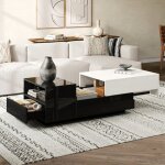 Table basse haute brillance - avec 1 tiroir table dappoint avec plateau coulissant noir et blanc grand ...