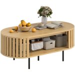 Table basse - homcom - ovale - avec rangement - coins arrondis - design lattes - pieds acier - 100 x ...