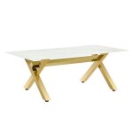 Table basse ixe m�tal gold plateau verre tremp� marbr� blanc 120x60x45cm