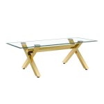 Table basse ixe m�tal gold plateau verre tremp� transparent 120x60x45cm