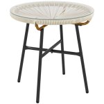 Table basse de jardin - outsunny - ronde - aspect rotin et plateau en verre tremp - en rsine mtal ...