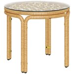 Table basse de jardin - outsunny - ronde - en rsine tresse - plaque en verre - facile  nettoyer - ...
