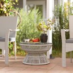 Table basse de jardin ronde table dappoint en r�sine aspect rotin et plateau verre tremp� � 60 x 37h ...