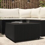 Table basse de jardin - vidaxl - carr� - noir - r�sine tress�e - verre tremp�