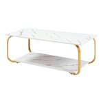 Table basse kolta 120 x 60 x 43 cm aspect marbre blanc or