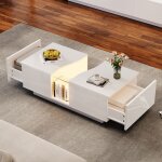 Table basse led 100 x 50 x 35 cm 2 tiroirs plateau acrylique mdf blanc laqu�
