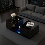 Table basse led - 100x50cm - rgb via app & 2 tiroirs - table de salon design noir laqué Table basse led - 100x50cm - rgb via app & 2 tiroirs - table de salon design noir laqué
