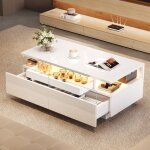 Table basse led 2 tiroirs et porte vitr�e meuble salon style luxe moderne canap� table salon bureau blanc ...