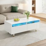 Table basse led 7 couleurs 2 tiroirs pieds bois porte tiroir ondule style moderne meuble salon 110x50x40cm ...