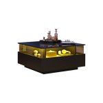 Table basse led 70x70x41cm noir haute brillance moderne avec 2 tiroirs vitrine transparente capacit ...