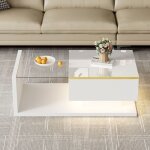 Table basse led - 90x50cm - rgb via app & rangement - table de salon design blanc et or Table basse led - 90x50cm - rgb via app & rangement - table de salon design blanc et or