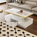 Table basse led - aasaasa - moderne en laque brillante blanc - 100x50x385 cm - petite table avec tiroirs ...
