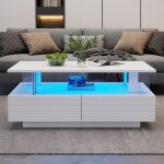 Table basse � led blanche avec fonction de rangement table de salon � led en acryliquetable basse rectangulair ...