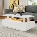 Table basse led blanche rectangulaire avec contr�le bluetooth 2 niveaux rangement en acrylique pour salon ...