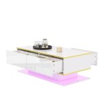 Table basse led moderne brillante bordure dorée 3 tiroirs + compartiment bande lumineuse rgb design Élégant ... Table basse led moderne brillante bordure dorée 3 tiroirs + compartiment bande lumineuse rgb design Élégant ...