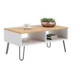 Table basse loft blanc / ch�ne dor� avec pieds en m�tal ? l 90 x p 50 x h 40 cm ? sandi