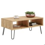 Table basse loft ch�ne dor� avec pieds en m�tal ? l 90 x p 50 x h 40 cm ? sandi
