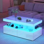 Table basse avec lumires led table dappoint avec 2 tiroirs 6000 couleurs lumires rglables rangement ...