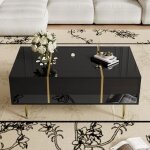 Table basse maisentiel noir laqu� 100x60x415 cm avec 2 tiroirs �l�ments dor�s design �l�gant