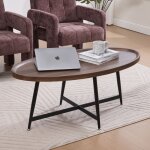 Table basse maisentiel ovale mdf brun design scandinave minimaliste plateau lisse et pi�tement m�tal ...