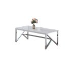Table basse rectangle verre tremp� marbr� blanc 120x60x45cm majestique