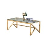 Table basse majestique rectangle plateau verre tremp� transparent pieds gold 120x60x45cm