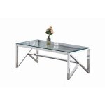 Table basse majestique rectangle plateau verre tremp� transparent pieds chrome 120x60x45cm