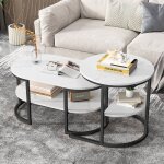 Table basse salon marbre et m�tal noire - contemporaine plateau 60 kg gigogne
