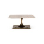 Table basse - marbre travertin - structure en bronze - design intemporel - 90x90x41 cm