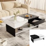 Table basse moderne 100cm - plateau brillant 2 tiroirs & Étagère ouverte - 50kg charge max - noir / blanc ... Table basse moderne 100cm - plateau brillant 2 tiroirs & Étagère ouverte - 50kg charge max - noir / blanc ...
