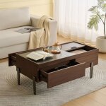 Table basse moderne 105�50�41. 5 cm table salon en bois avec rangement cach� et 2 tiroirs - pieds m�tal ...