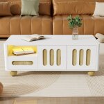 Table basse moderne 105 cm avec 4 portes 2 tiroirs de salon led et 1 �tag�re ext�rieur en bois blanc ...