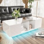 Table basse brillante 120 x 50 x 385 cm - leytn - design minimaliste moderne - avec led - blanc Table basse brillante 120 x 50 x 385 cm - leytn - design minimaliste moderne - avec led - blanc